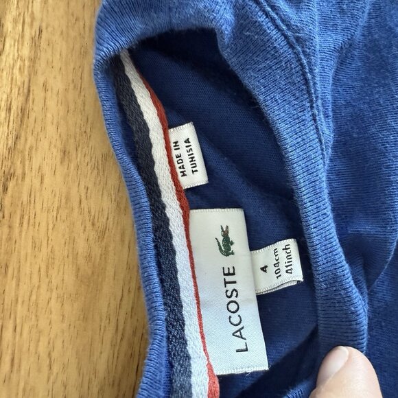 Lacoste Kid's Blue Short Sleeve Crew Neck Tee Size 4 Preppy Classic Sporty - Picture 6 of 11
